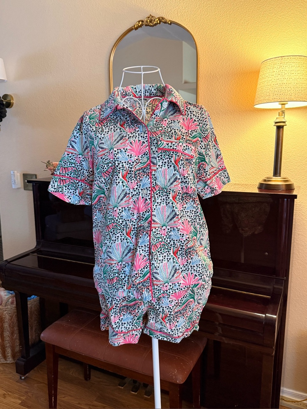 Boden Pink Green Floral Short-Sleeve Pajama Set with size 4